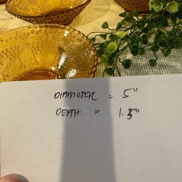 Vintage No Brand Amber Glass Fruit / Dessert  Bowl Set of 6 Textured Fairy Glass - Picture 9 of 9